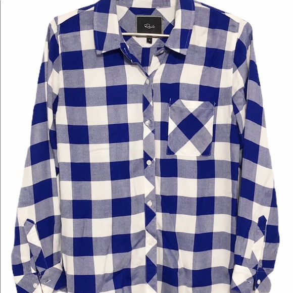 Rails Blue Buffalo Check Button Down Long Sleeve Shirt Y2K Size S lightweight - Picture 2 of 5